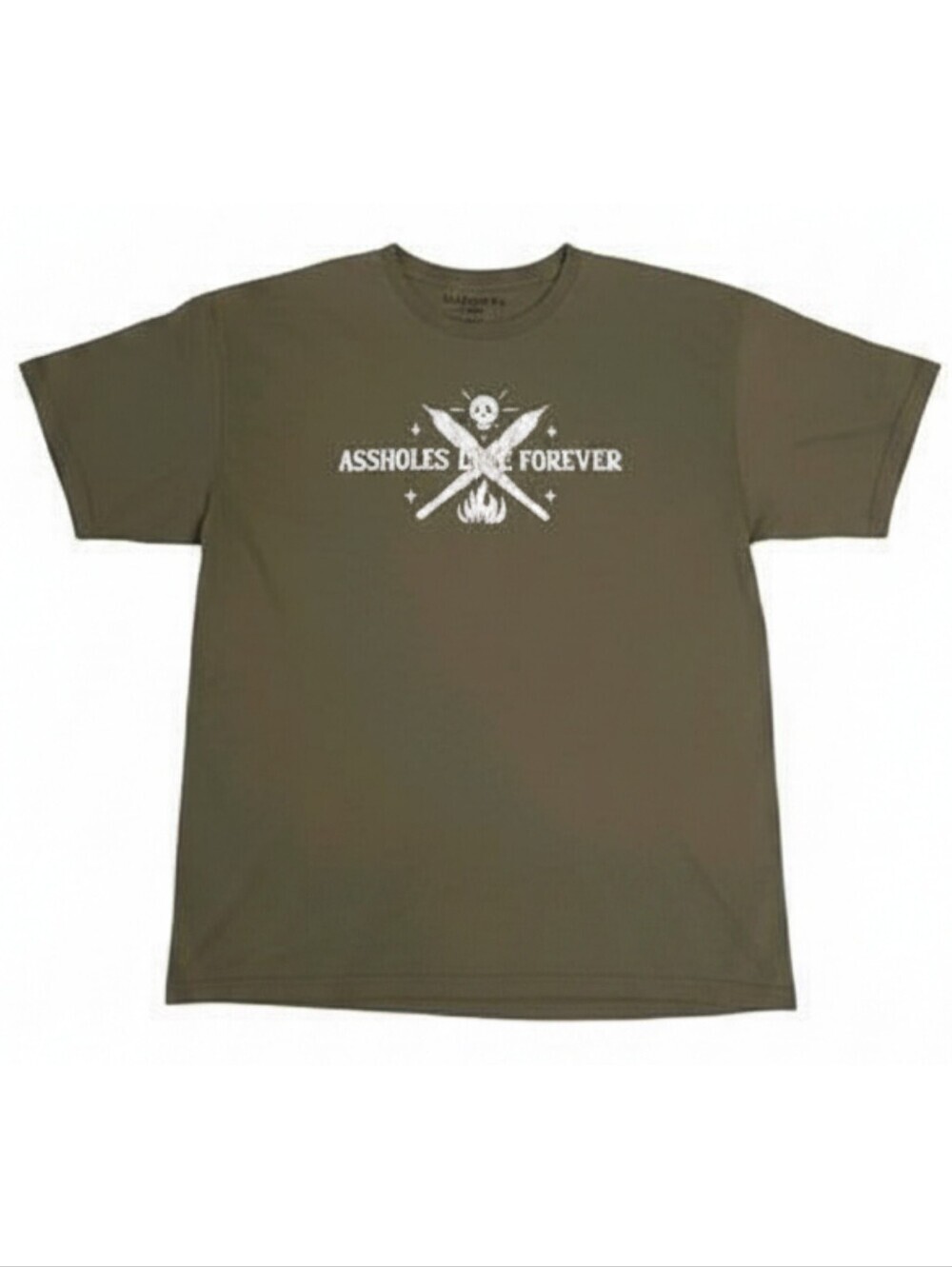 Assholes*s Live Forever T-Shirt Army Green Size L Comfy Graphic